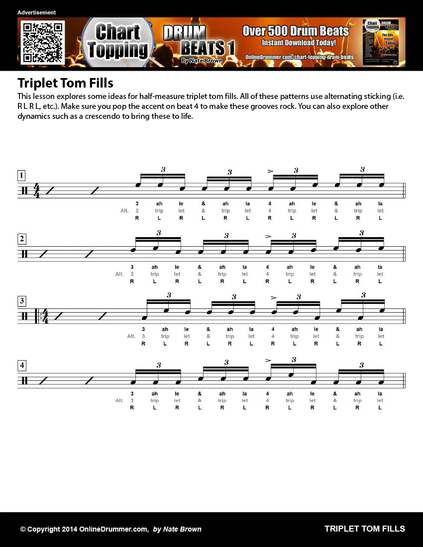 Triplet Tom Fills - Drum LessonTriplet Tom Fills - Drum Lesson  