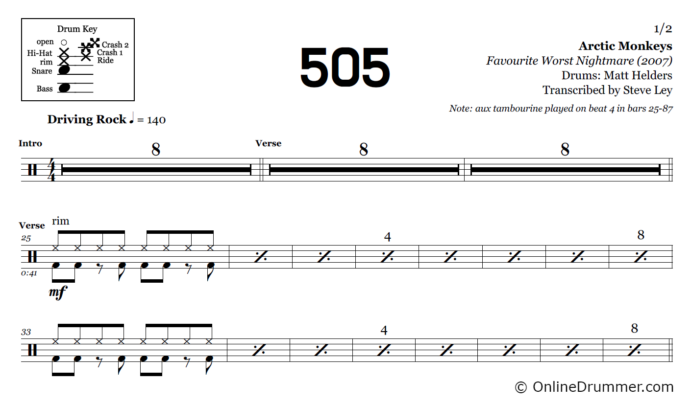 505 - Arctic Monkeys - Drum Sheet Music