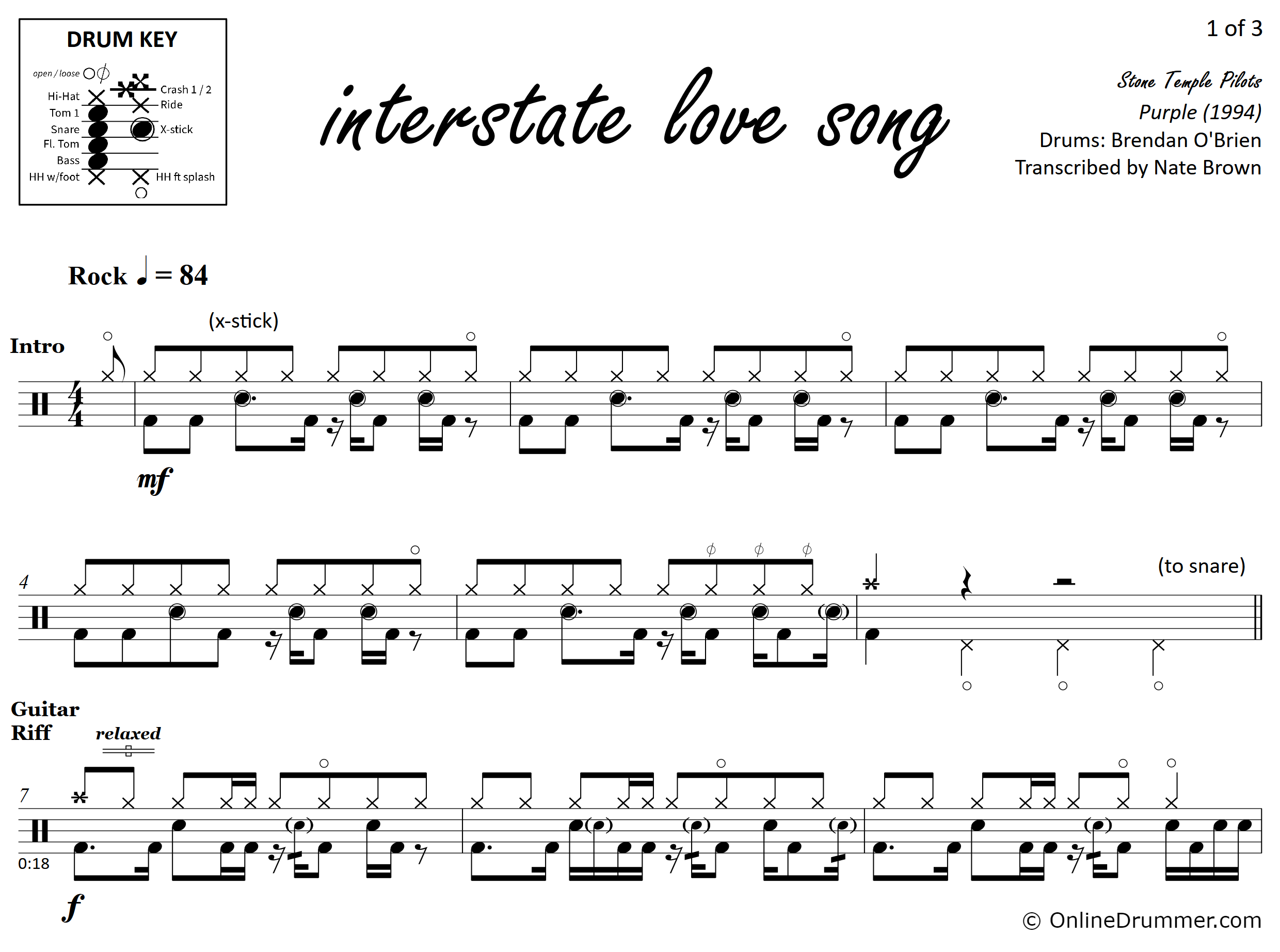 Interstate Love Song - Stone Temple Pilots - Drum Sheet Music