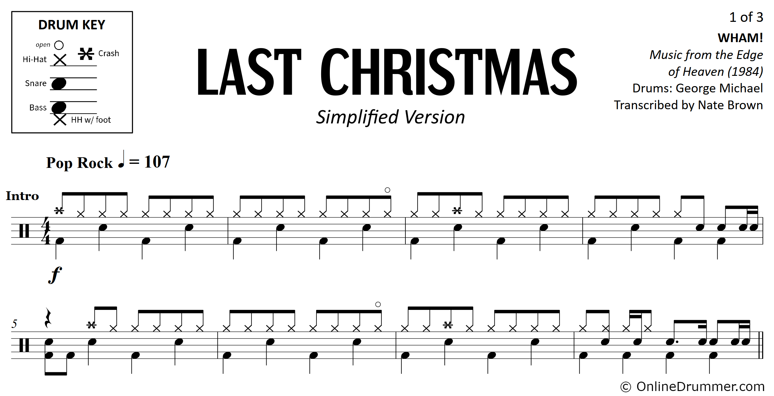 Last Christmas - WHAM! - Drum Sheet Music