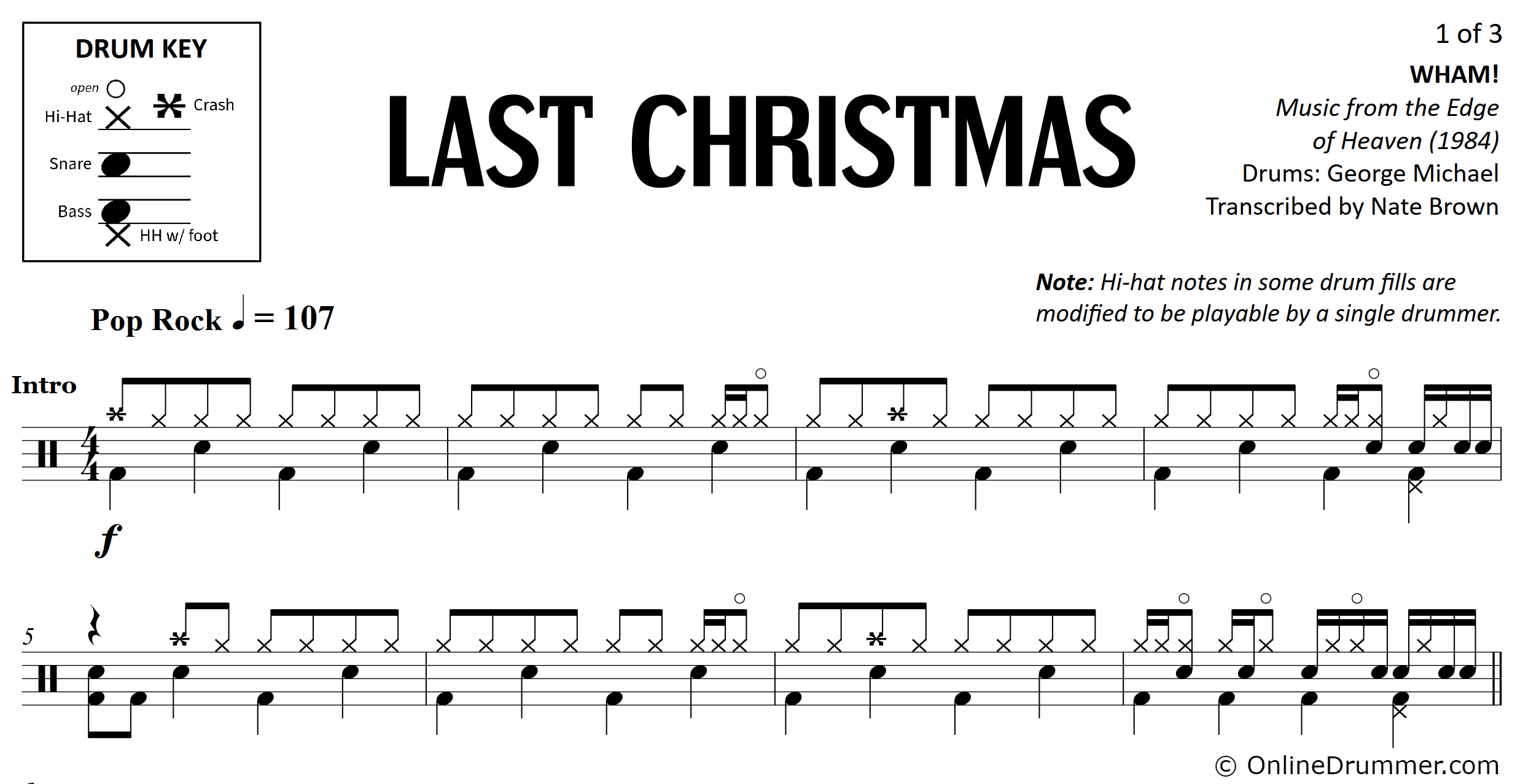 Last Christmas - WHAM! - Drum Sheet Music