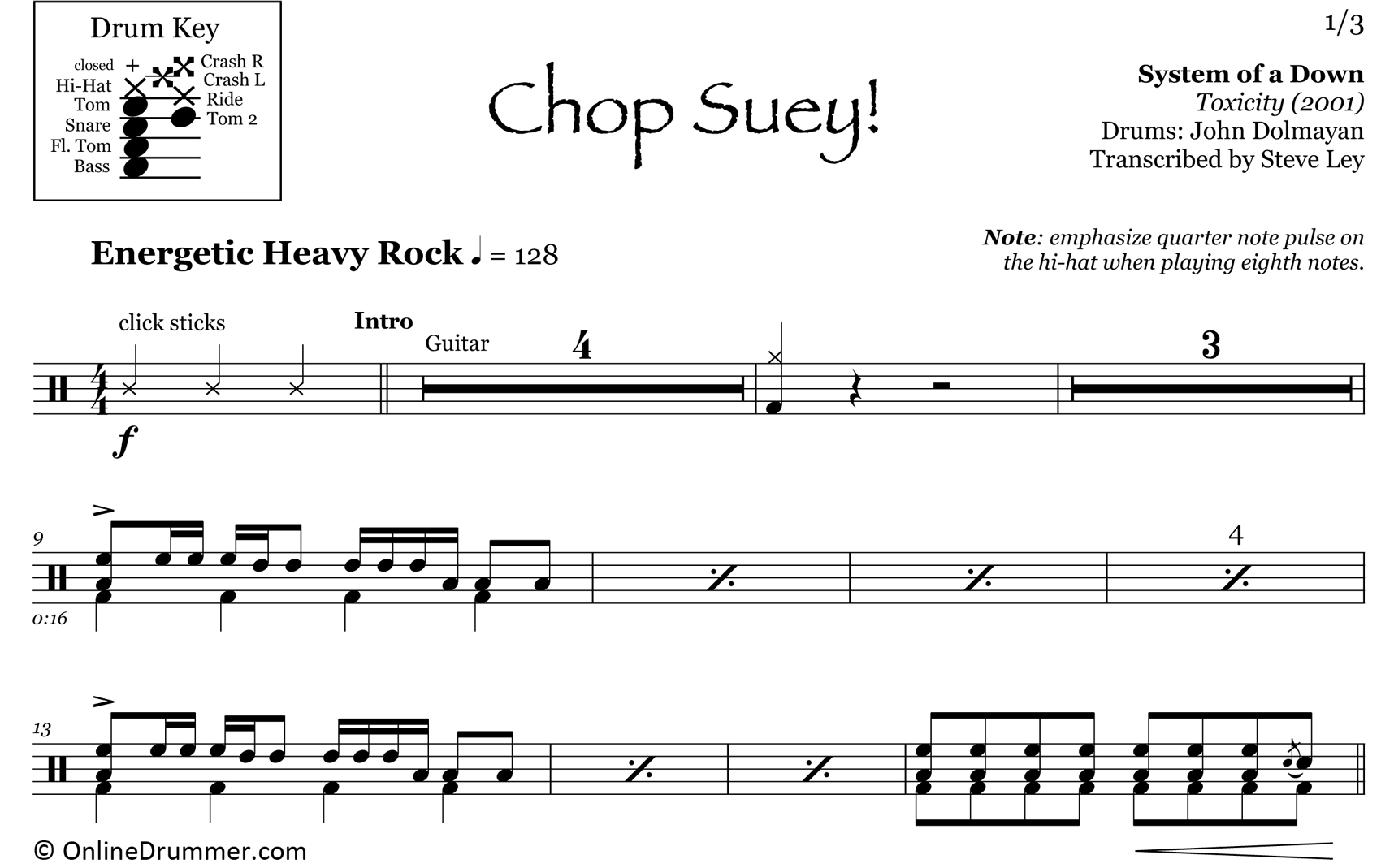 Chop Suey! - System Of A Down - Drum Sheet Music