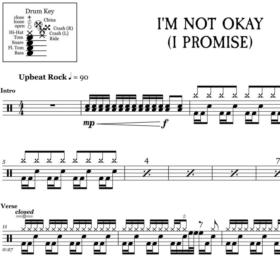 Im Not Ok I Promise My Chemical Romance Drum Sheet Music