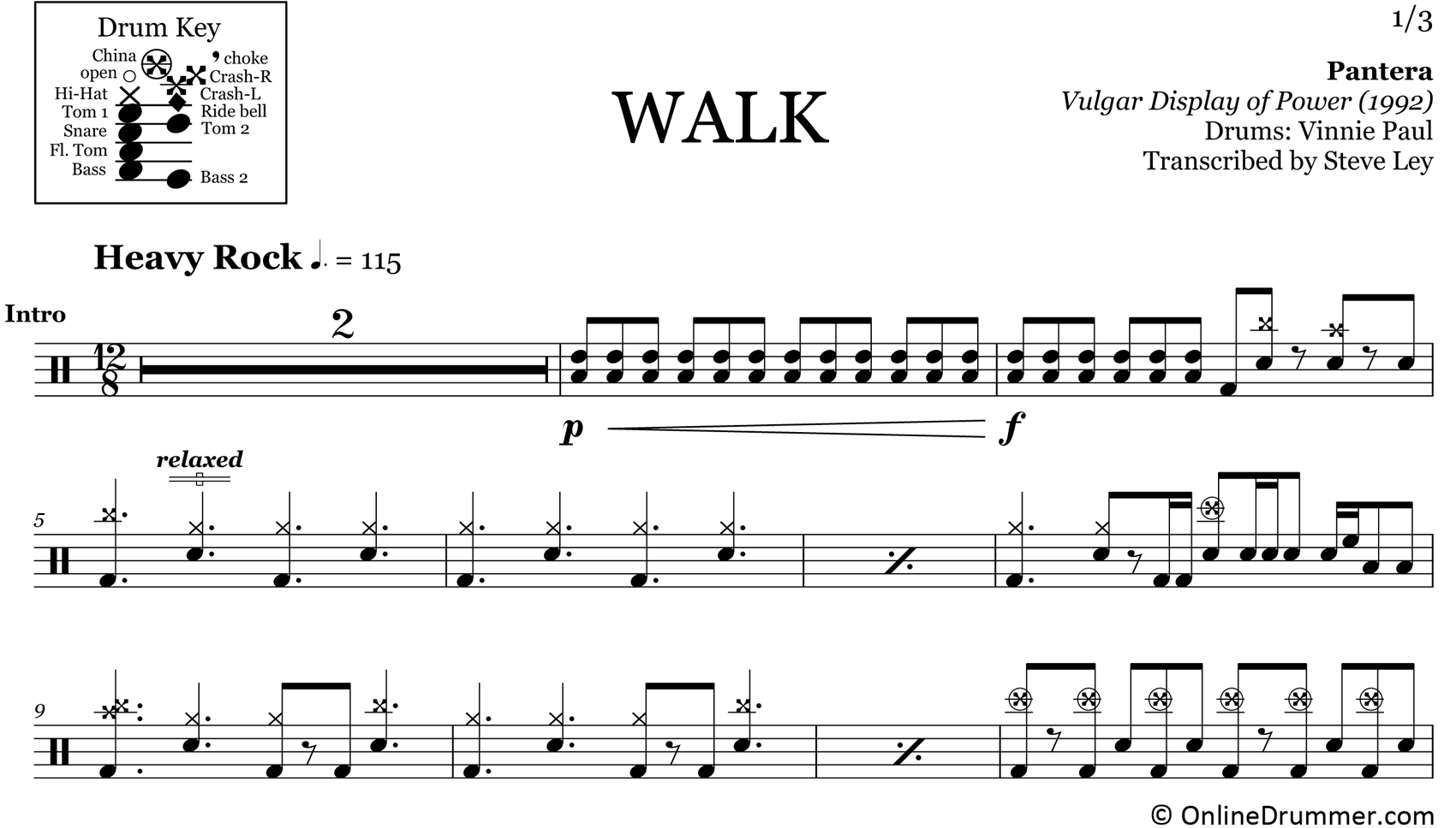 Walk - Pantera - Partitura para BateríaWalk - Pantera - Partitura para Batería  