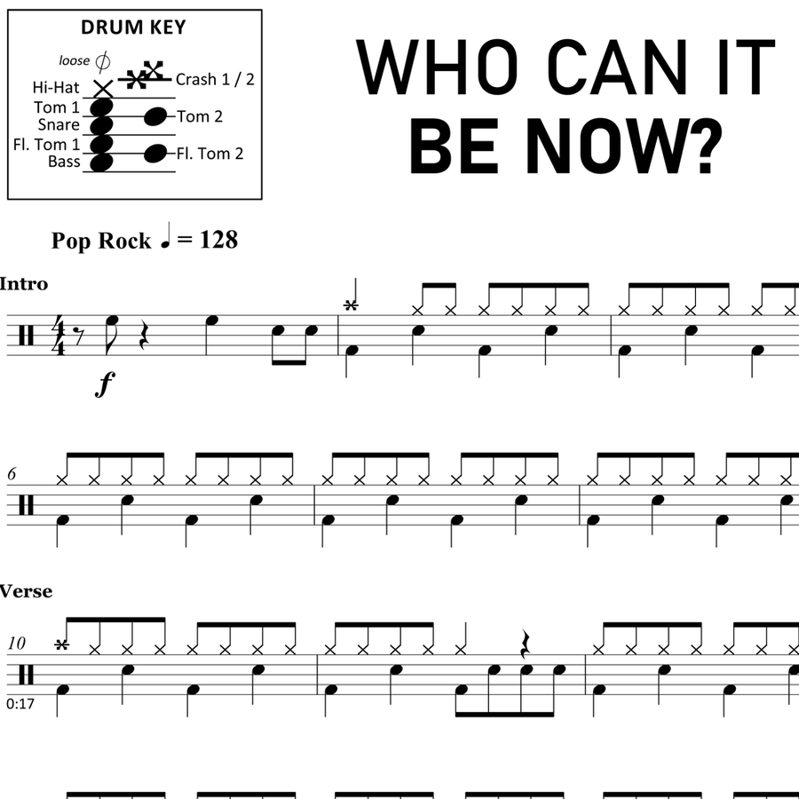 Who Can It Be Now? - Men at Work - Drum Sheet Music